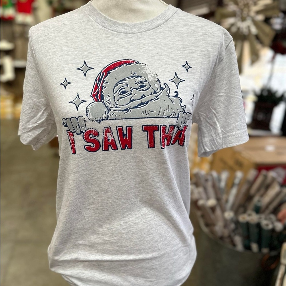New Bella Canvas Heather Gray Christmas Santa I saw that Tee